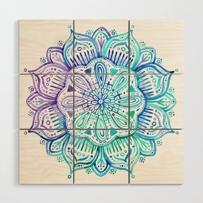 700x700 Iridescent Aqua And Purple Watercolor Mandala Wood Wall Art By - Watercolor Mandala Art