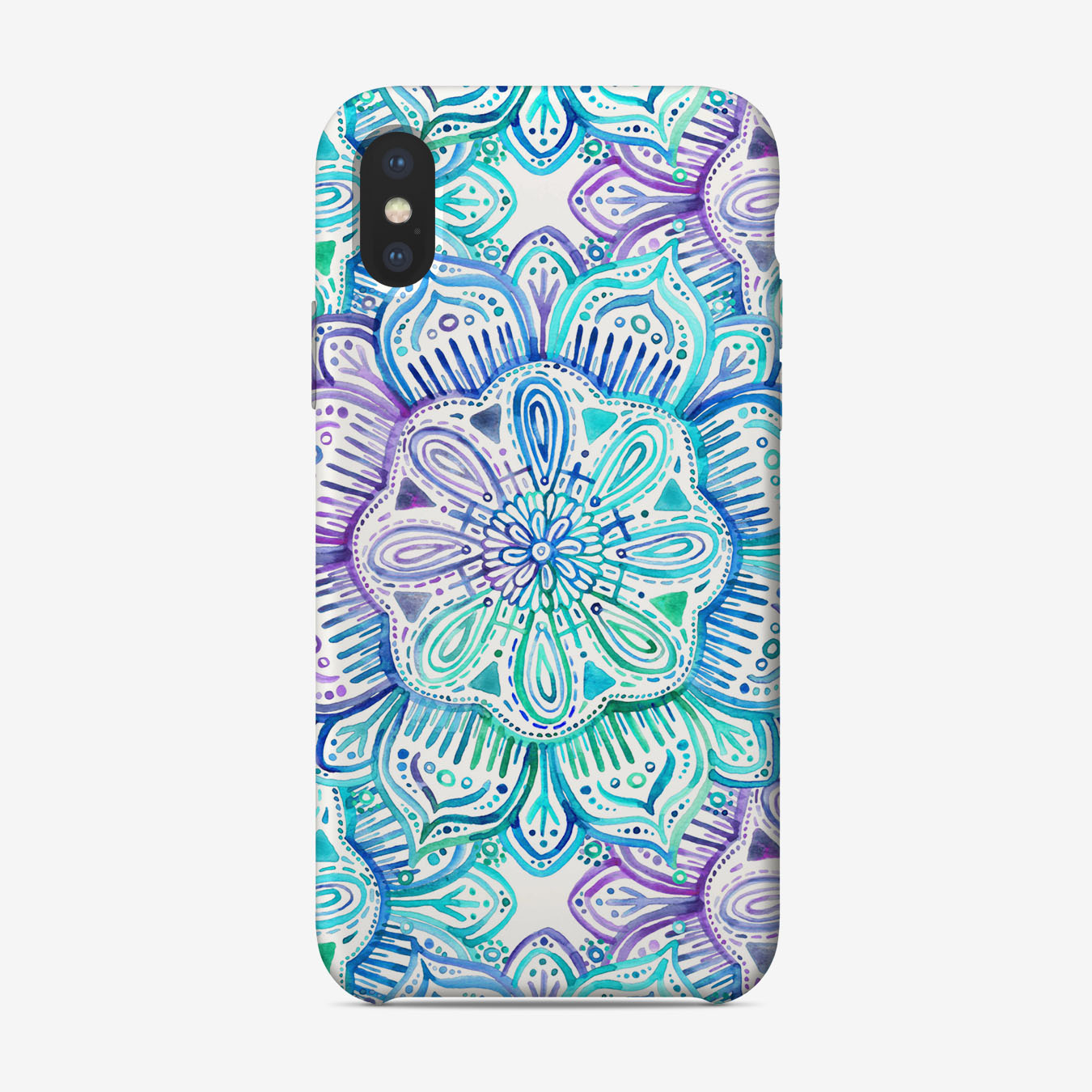 1350x1350 Iridescent Aqua And Purple Watercolor Mandala Iphone Case By - Watercolor Mandala Art
