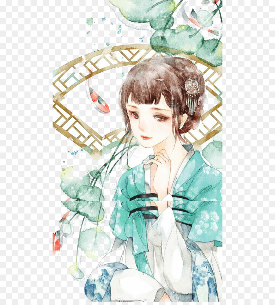 900x1000 Download Watercolor Painting Manga Moe Illustration Cartoon Girl - Watercolor Manga