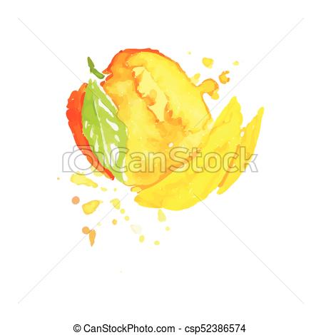 450x470 Juicy Ripe Mango Fruit Watercolor Hand Painting Vector - Watercolor Mango