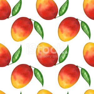300x300 Watercolor Seamless Pattern With Mango Fruit And Leaf Premium - Watercolor Mango