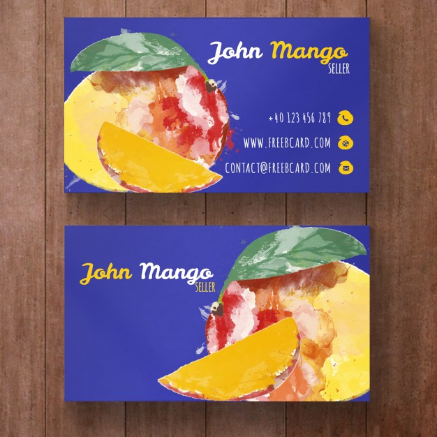 626x626 Business Card With A Watercolor Mango Psd File Free Download - Watercolor Mango