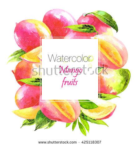 450x470 Colorful Background With Mango Watercolor Fruits.background For - Watercolor Mango