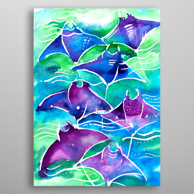 640x640 Manta Ray Watercolor By Eve Izzett Metal Posters - Watercolor Manta Ray