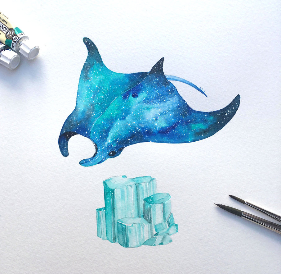 906x882 Nebula Manta Ray By Starseedraven - Watercolor Manta Ray