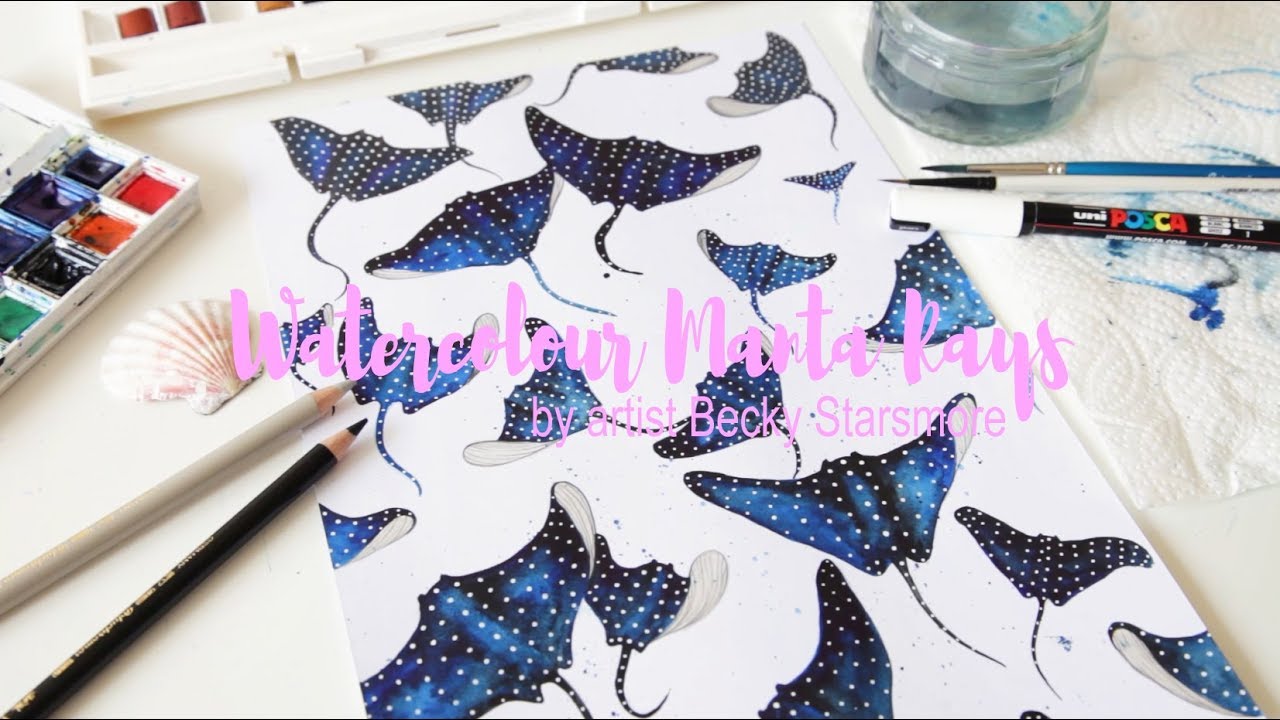 1280x720 Winsor Amp Newton Watercolor Manta Ray Painting By Artist Becky - Watercolor Manta Ray