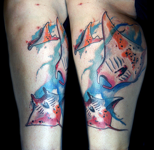 500x486 Watercolor Manta Ray Tattoo - Watercolor Manta Ray