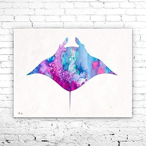 500x500 Manta Ray 2 Watercolor Print, Watercolor Painting - Watercolor Manta Ray