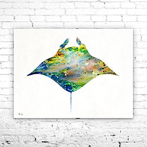 500x500 Manta Ray Watercolor Print, Watercolor Painting - Watercolor Manta Ray