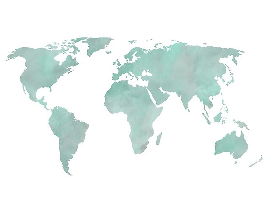 550x440 Mint Green Watercolor World Map Posters By Leah Biernacki Redbubble - Watercolor Map