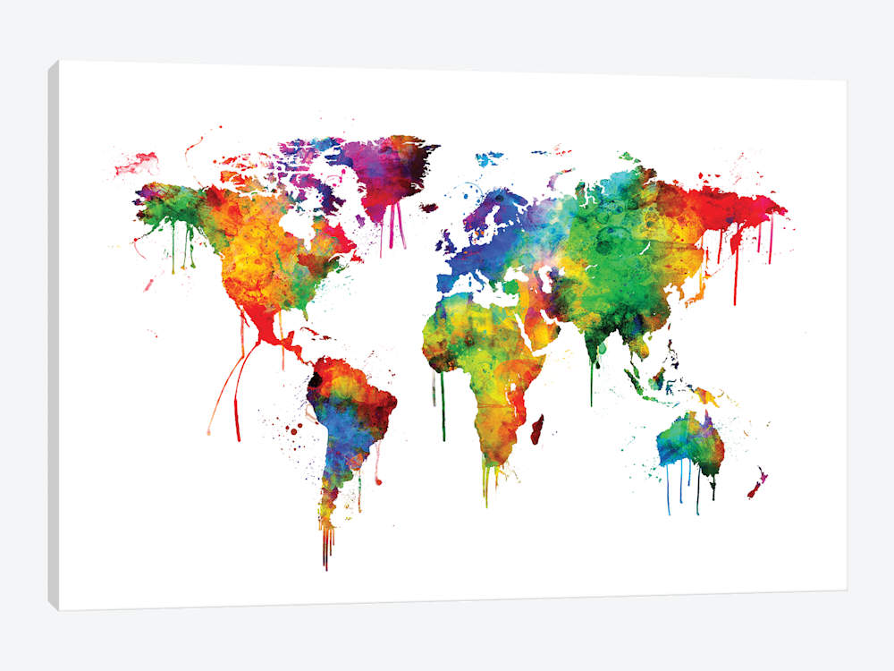 1000x750 Watercolor Map Of The World Map, Bright Col... Michael Tompsett - Watercolor Map