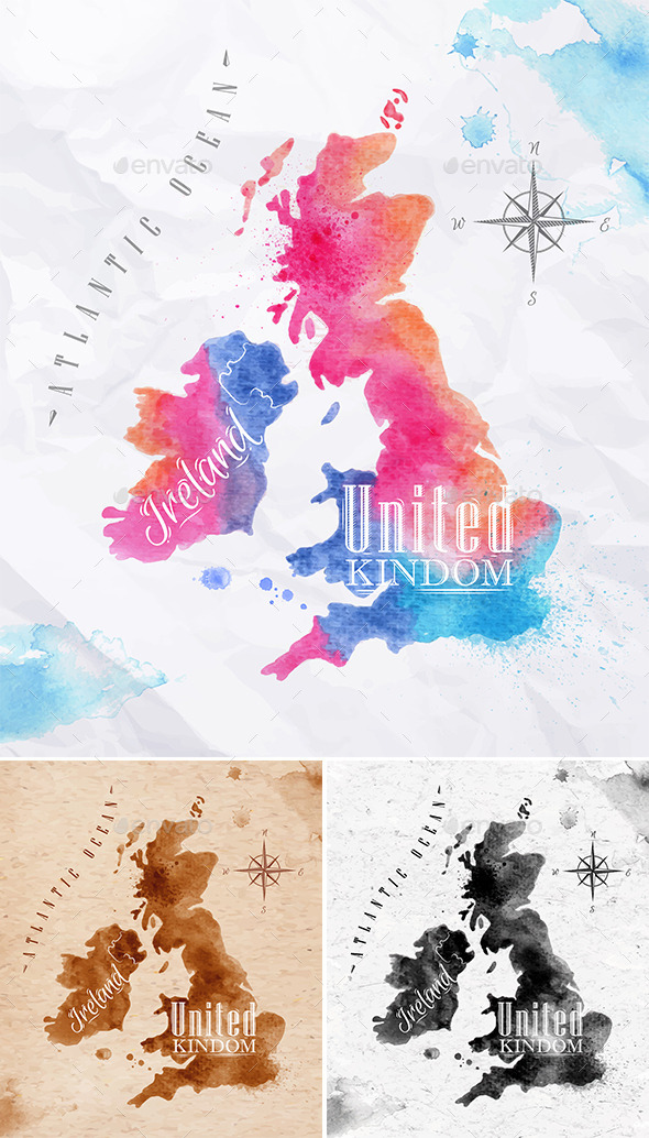 590x1034 Watercolor Map Uk By Anna42f Graphicriver - Watercolor Map