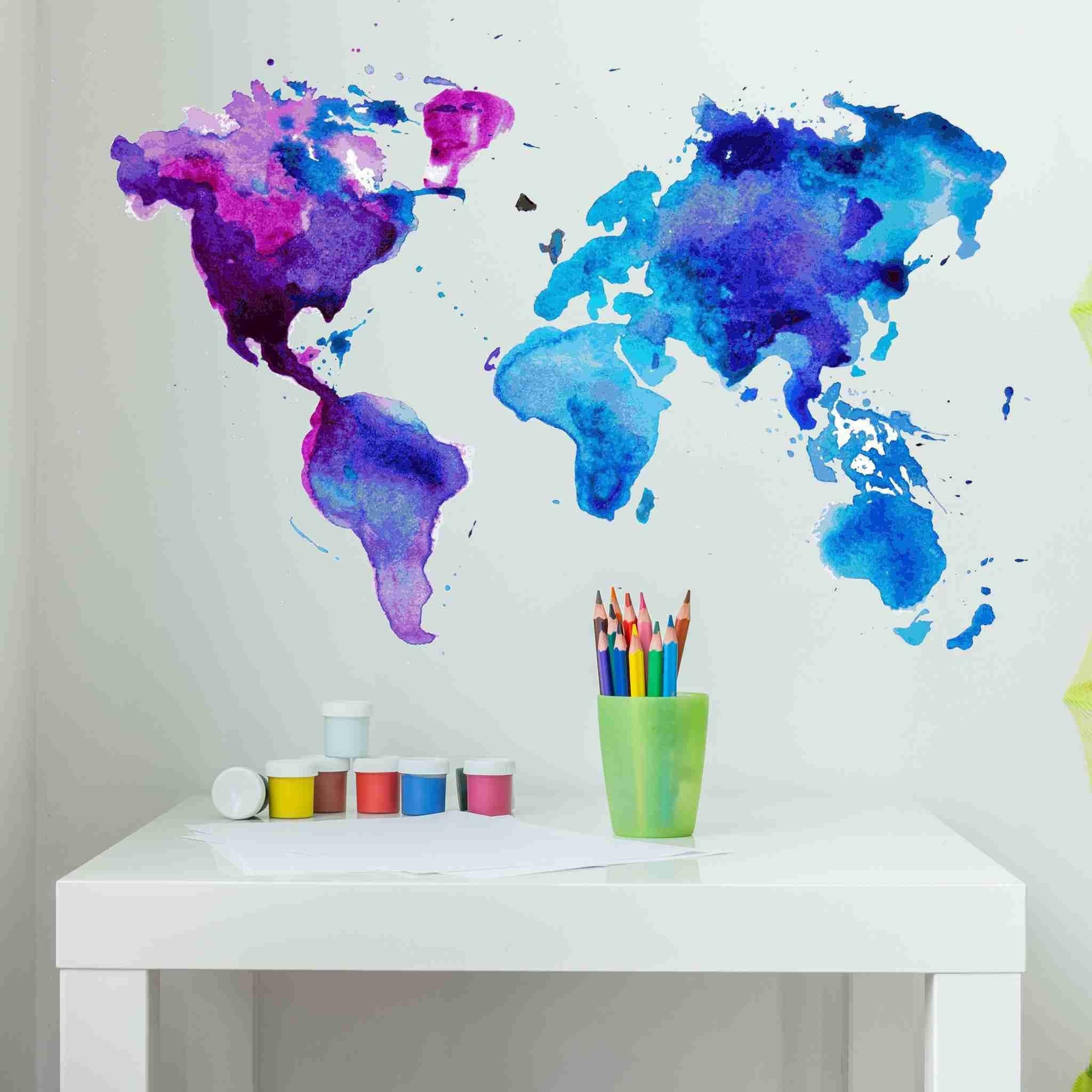 2048x2048 Watercolor World Map Wall Decal Style And Apply - Watercolor Map