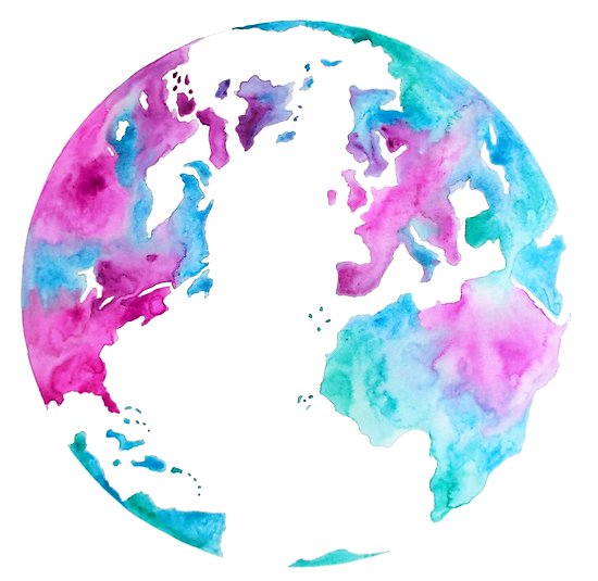 550x535 We Only Have One Earth. Pink And Blue Watercolor Map Of The World - Watercolor Map