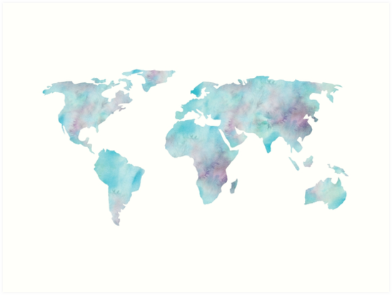 549x413 World Map Ocean Blue Watercolor Art Prints By Naturemagick - Watercolor Map