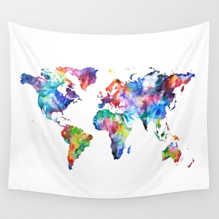 700x700 World Map Watercolor Painting Wall Tapestry By Audreydeford Society6 - Watercolor Map