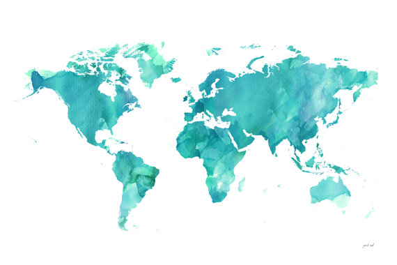 570x380 World Watercolor Map, Printable File (Jpeg) Download And Print Any - Watercolor Map