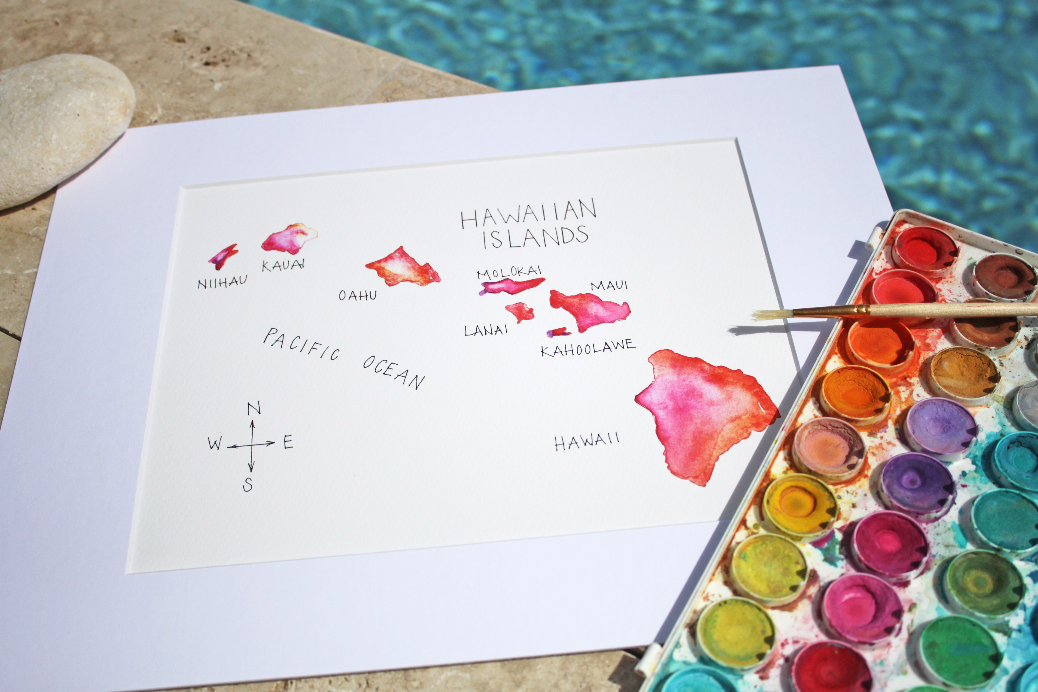 3456x2304 Hawaiian Islands Watercolor Map Print - Watercolor Map