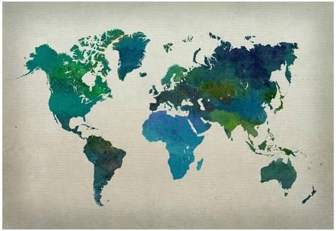 473x325 World Map Watercolor (Cool) Posters - Watercolor Map Poster