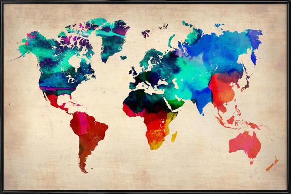 579x386 World Watercolor Map As Poster In Standard Frame By Naxart Juniqe - Watercolor Map Poster