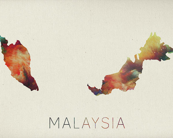 600x480 Malaysia Watercolor Map Poster By Design Turnpike - Watercolor Map Poster