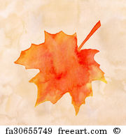 180x195 Free Art Print Of Watercolor Maple Leaf And Fall Word. Orange - Watercolor Maple Leaves