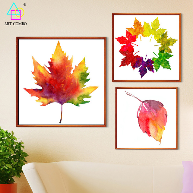 640x640 Colorful Maple Leaf Canvas Painting Wall Art Picture Home Decor - Watercolor Maple Leaves