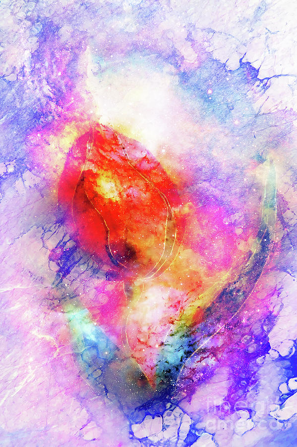 599x900 Tulip Flower On Abstract Background, Space Motive Collage. Marble - Watercolor Marble Effect