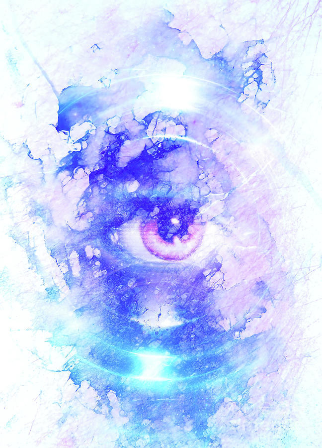 648x900 Women Eye In Light Circle. Marble Effect. Copy Space. Painting By - Watercolor Marble Effect