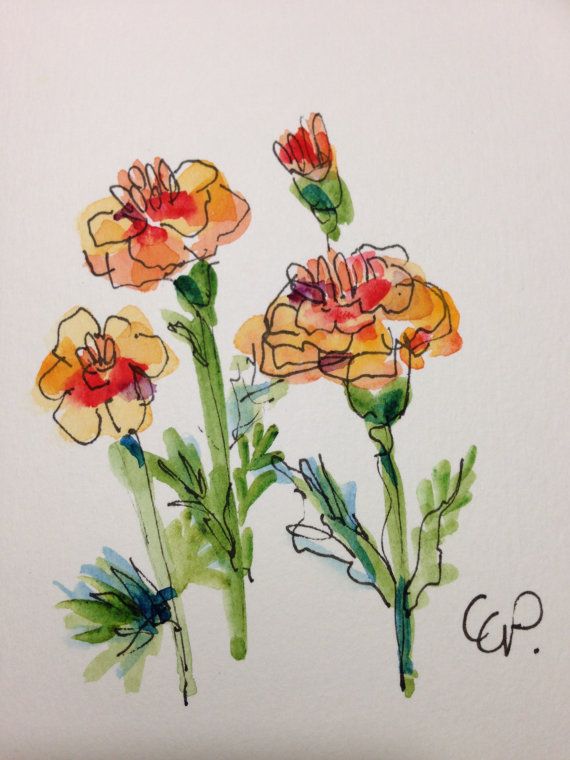 570x760 Marigold Watercolor Card Art Journal Watercolor - Watercolor Marigold