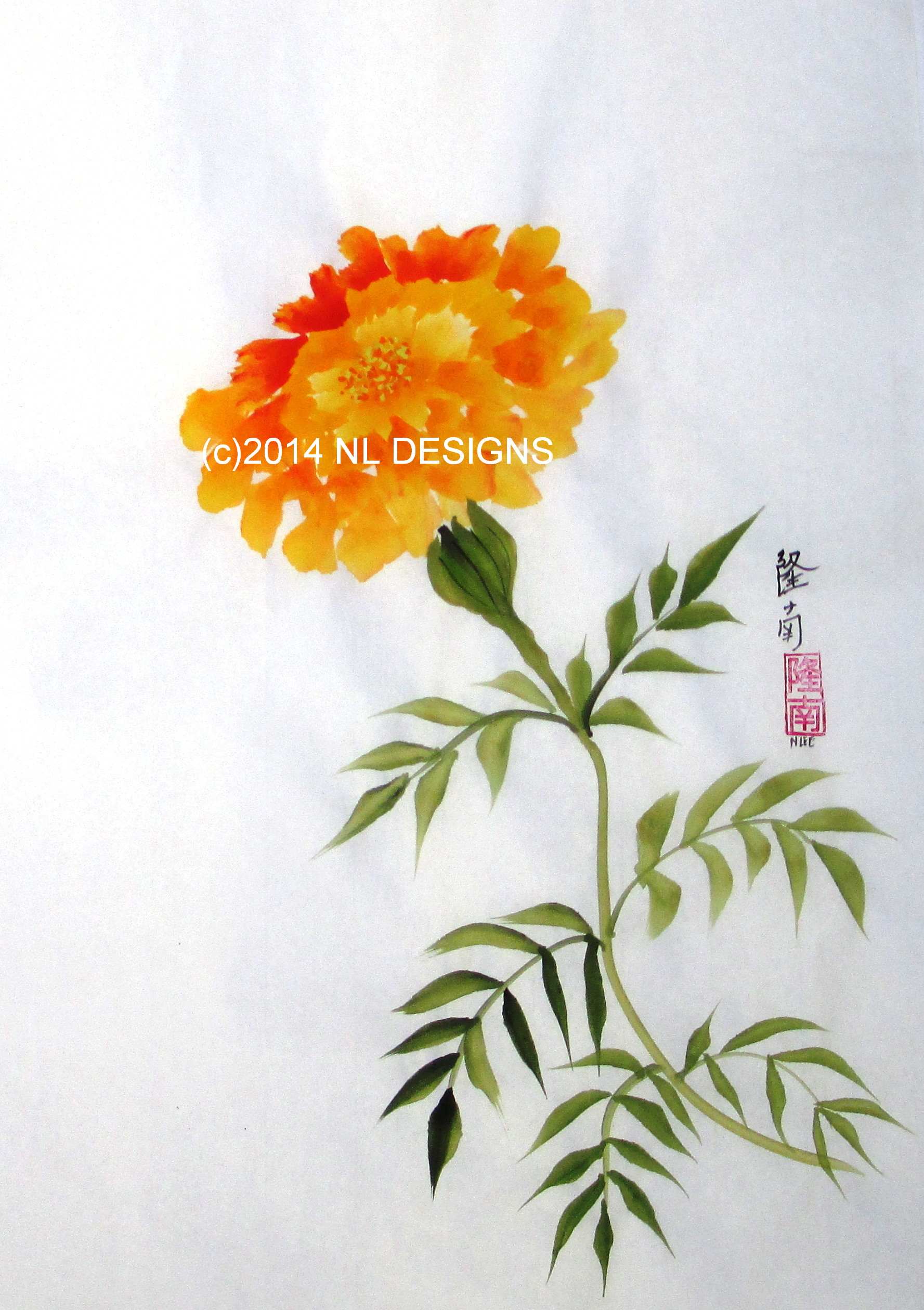 1777x2520 Marigold Flower Necklaces For Autumn Japanese Brush Paintings - Watercolor Marigold