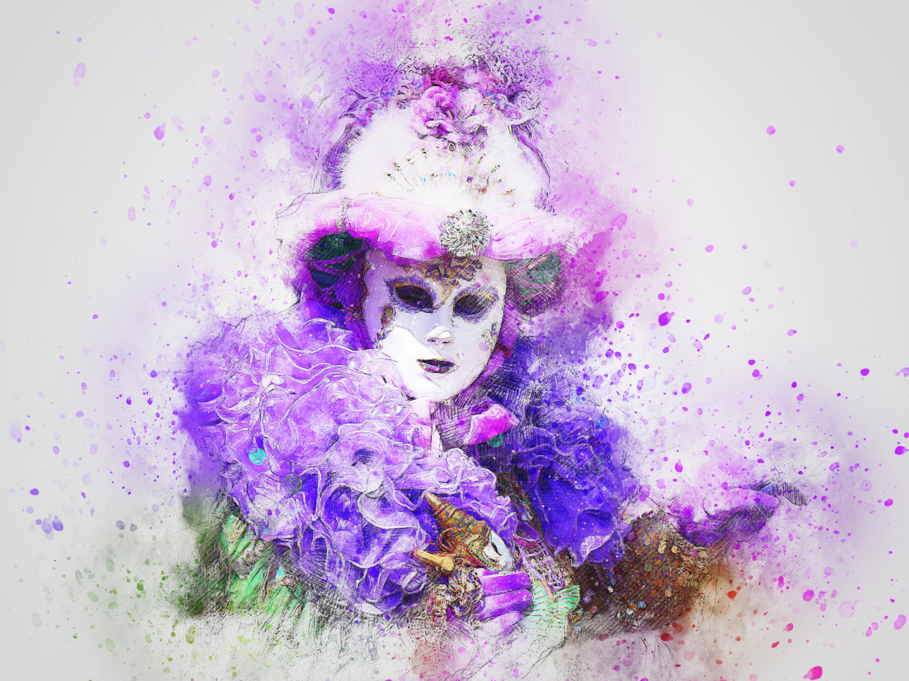 3000x2250 Download Wallpaper 3000x2250 Art, Mask, Carnival, Watercolor Hd - Watercolor Mask