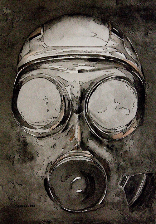 500x718 Gas Mask Watercolor Sandra Culliton Artworks - Watercolor Mask