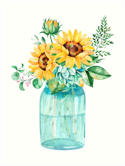 413x549 Sunflowers, Mason Jar, Sunflower Bouquet, Watercolor, Watercolor - Watercolor Mason Jar