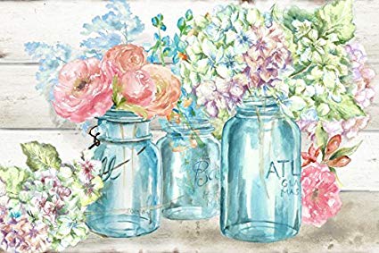 425x283 Beautiful Watercolor Style Colorful Flowers In Mason - Watercolor Mason Jar