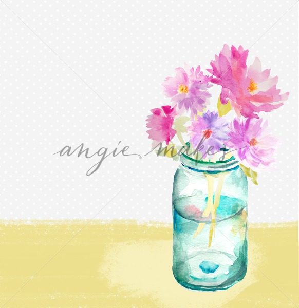 582x600 Watercolor Mason Jar With Watercolor Flowers - Watercolor Mason Jar