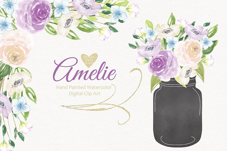 750x500 Watercolor Hand Painted Mason Jar Bouquets Clip Arts - Watercolor Mason Jar