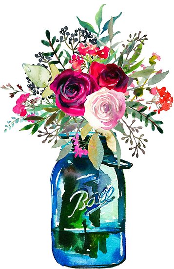 357x550 Watercolor Mason Jar Flowers Posters By Southprints Redbubble - Watercolor Mason Jar