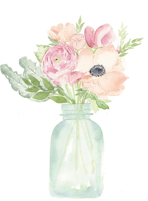 570x773 Floral Mason Jar Digital Print Artspiration Jar - Watercolor Mason Jar