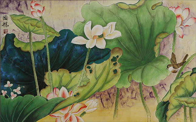 645x400 Little Bird In The Lotus - Watercolor Masterpiece