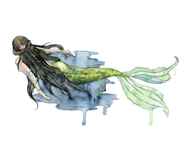 642x513 Mermaid Painting Watercolor Painting Mermaid Print Beach Etsy - Watercolor Mermaid Tail