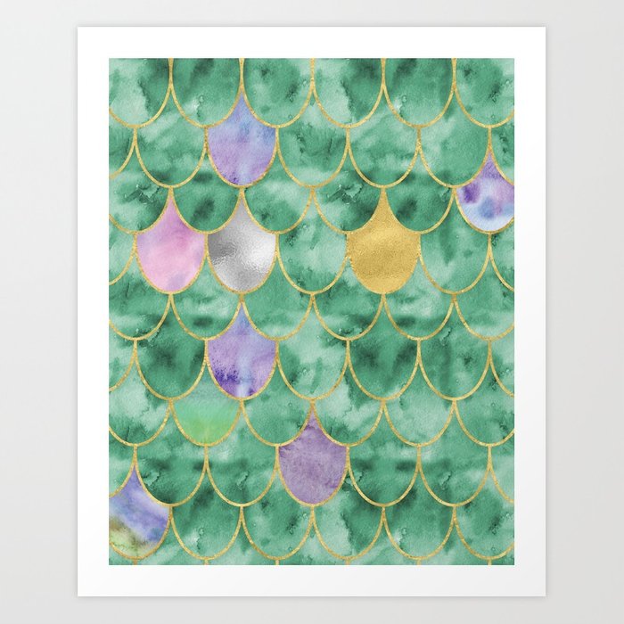 700x700 Mermaid Tail Watercolor Art Print By Designswifthome Society6 - Watercolor Mermaid Tail