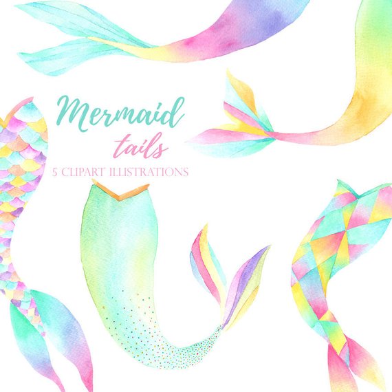 570x570 Watercolor Mermaid Clipart Mermaid Tail Graphics Mermaid Etsy - Watercolor Mermaid Tail