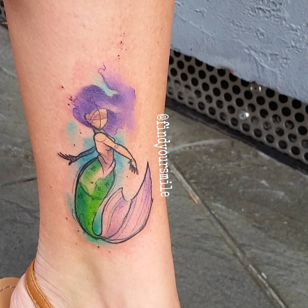 1080x1080 Purple Mermaid By Russell Van Schaick Abstractwatercolor - Watercolor Mermaid Tattoo