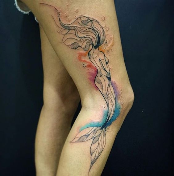 564x572 50 Beautiful And Cute Mermaid Tattoos Designs And Ideas - Watercolor Mermaid Tattoo
