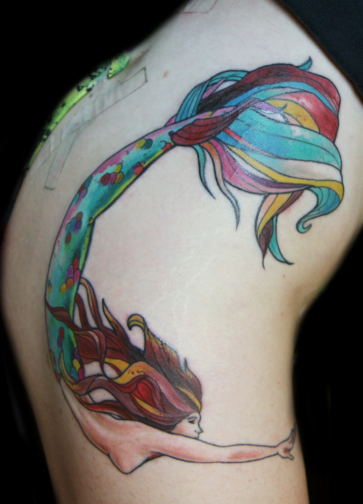 738x1024 Mermaid Tattoo Deanna Wardin - Watercolor Mermaid Tattoo