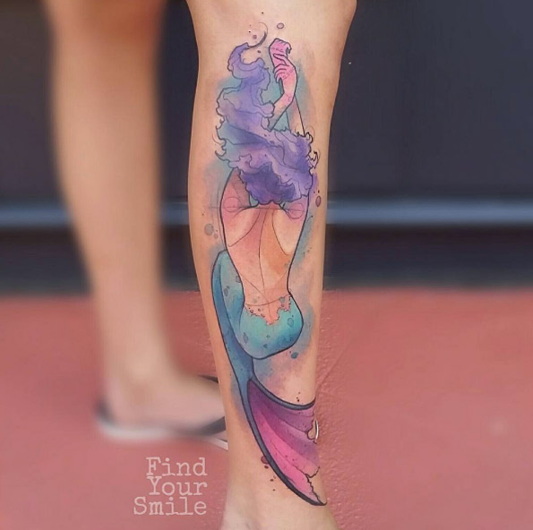 595x592 Watercolor Mermaid Tattoo - Watercolor Mermaid Tattoo