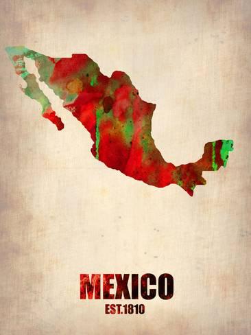 366x488 Mexico Watercolor Map Plastic Sign By Naxart - Watercolor Mexico