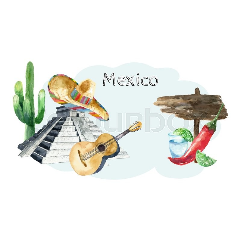800x800 Travel Concept Mexico Landmark Watercolor Icons Design .vector - Watercolor Mexico