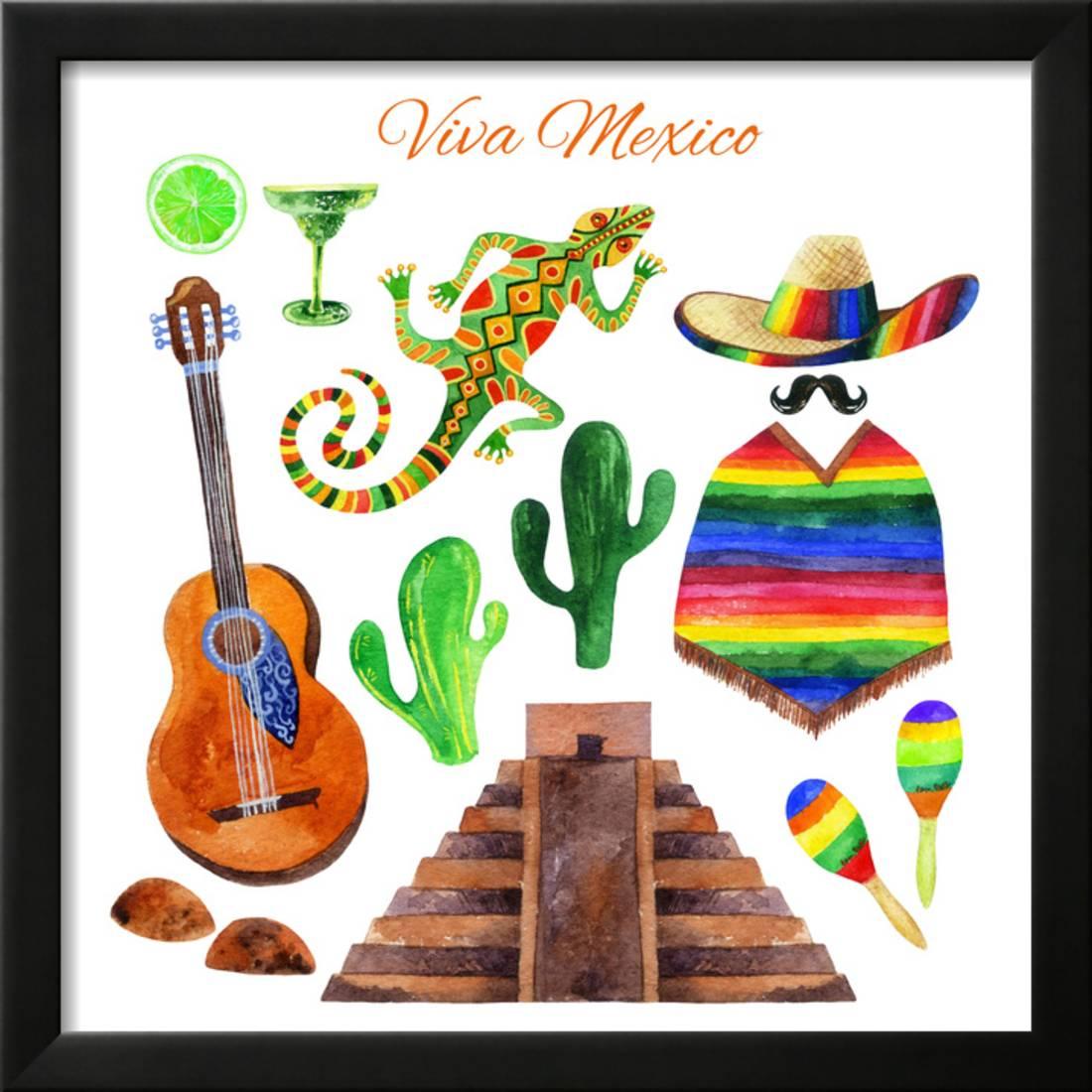 1100x1100 Viva Mexico Watercolor Set Framed Art Print Wall Art By Tanycya - Watercolor Mexico
